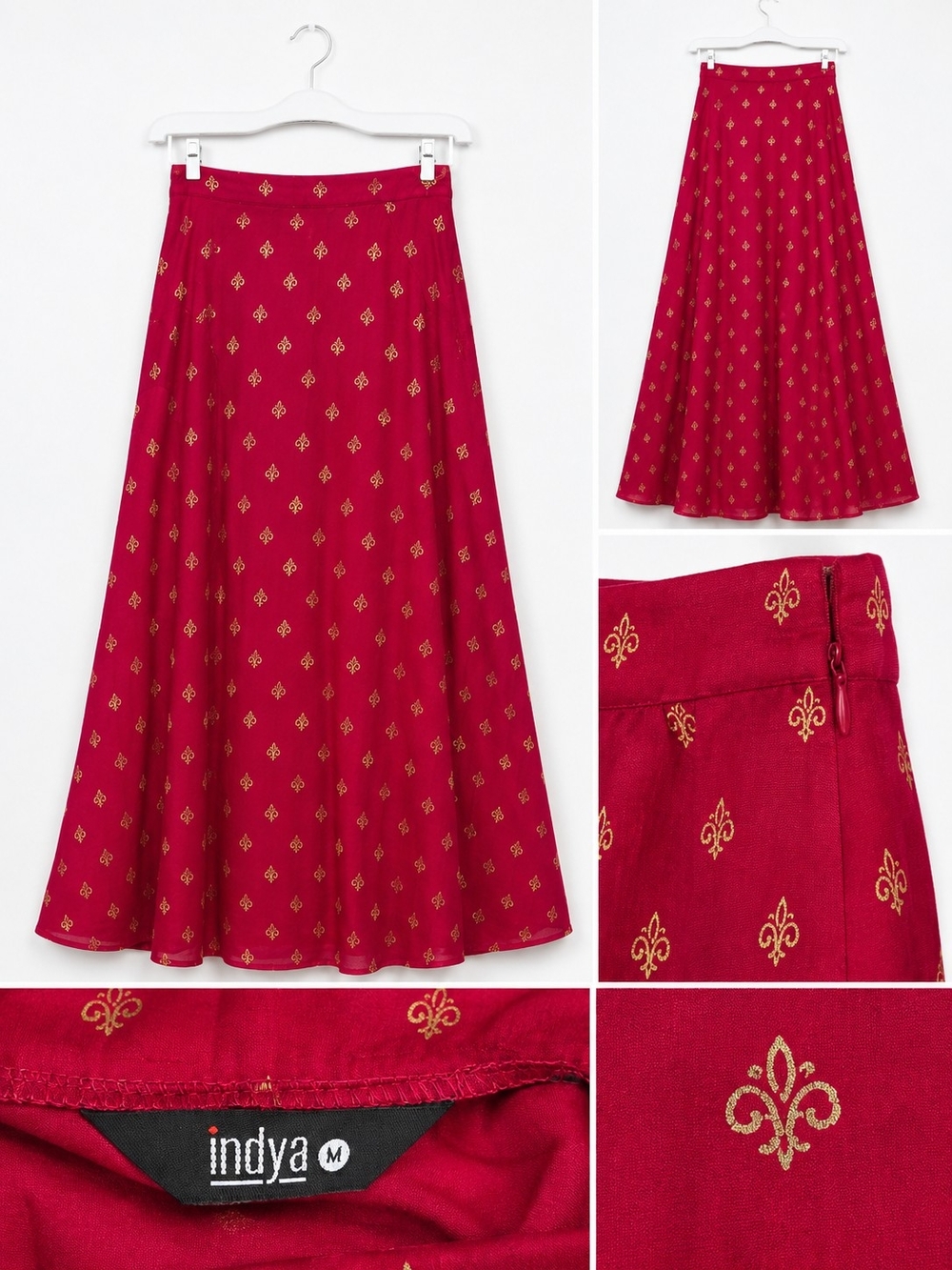 Indya Red Maxi Skirt with Gold Motif
